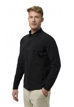 Black Men Jack Wolfskin Wanderest Ls Shirts | 95692901