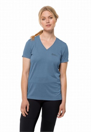 Blue Women Jack Wolfskin Crosstrail T Shirts | 21566289