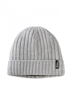 Grey Women Jack Wolfskin Rib Knit Beanie | 60849917