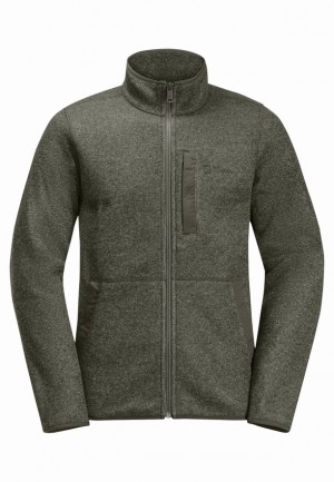 Khaki Men Jack Wolfskin Tannenspur Fleece Jackets | 50214242