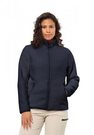 Navy Women Jack Wolfskin High Curl Fleece Jackets | 60995160