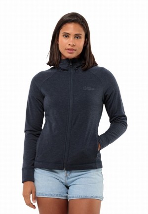 Navy Women Jack Wolfskin Waldsee Hooded Fleece Jackets | 55168956