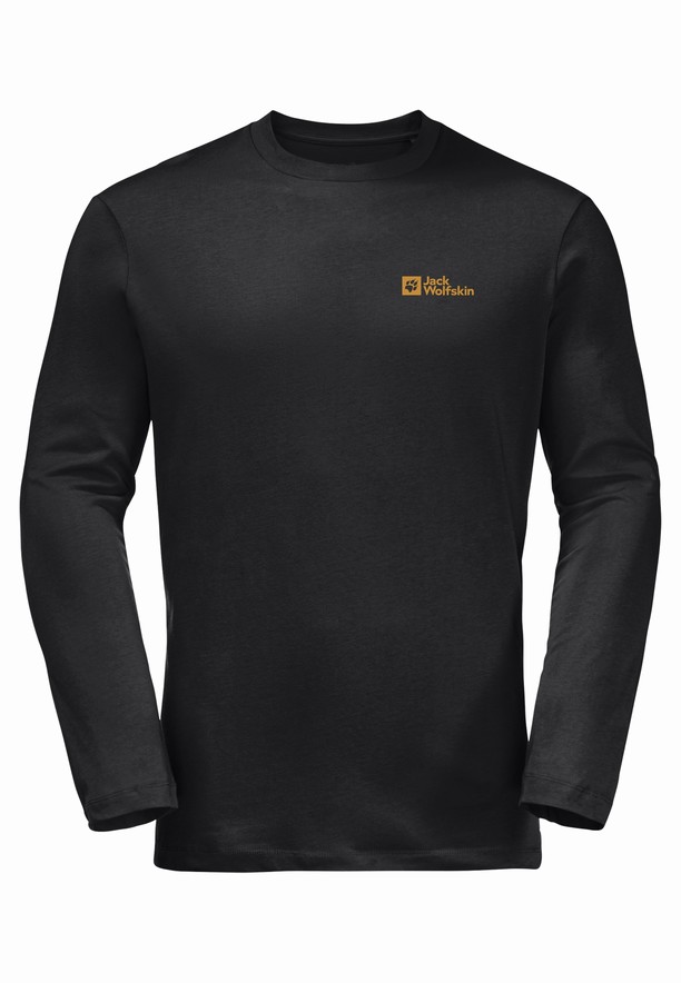 Black Men Jack Wolfskin Essential Longsleeve T Shirts | 30283369