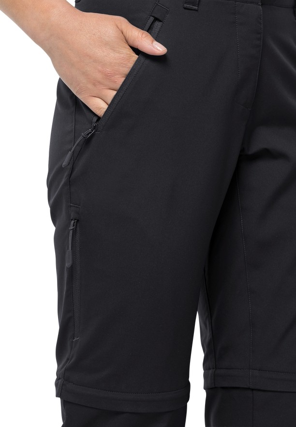 Black Women Jack Wolfskin Active Track Zip Off Hiking Pants | 35278908