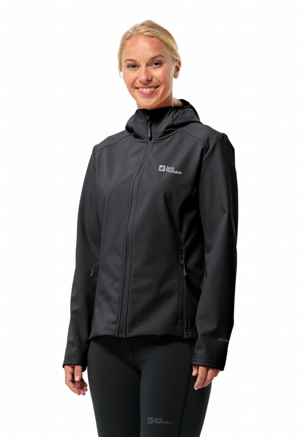 Black Women Jack Wolfskin Bornberg Hoody Softshell Jackets | 80340945