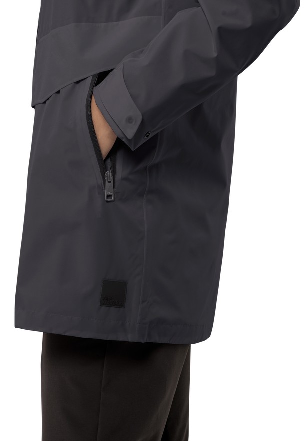 Black Women Jack Wolfskin Mainkai Long Rain Jackets | 81534525