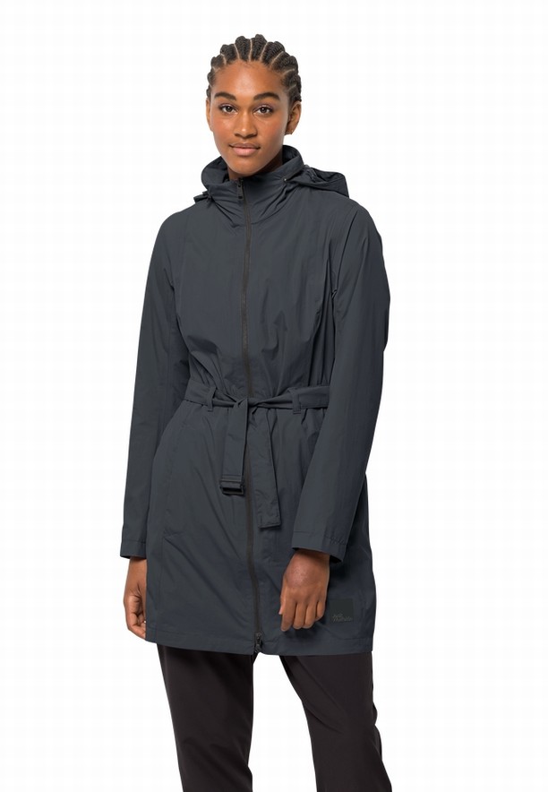 Black Women Jack Wolfskin Norden Port Raincoat | 16610867