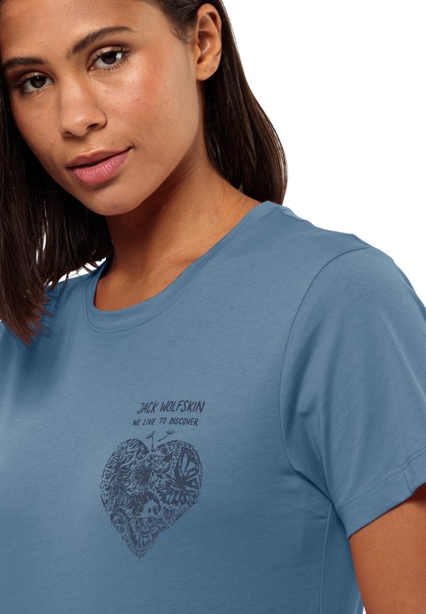 Blue Women Jack Wolfskin Discover Heart T Shirts | 95400316