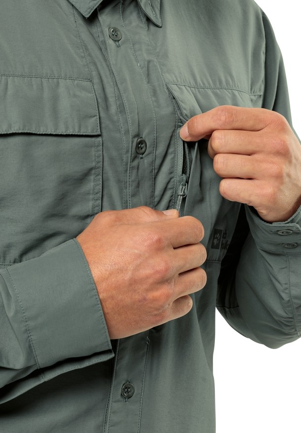 Green Men Jack Wolfskin Barrier Ls Shirts | 42838450