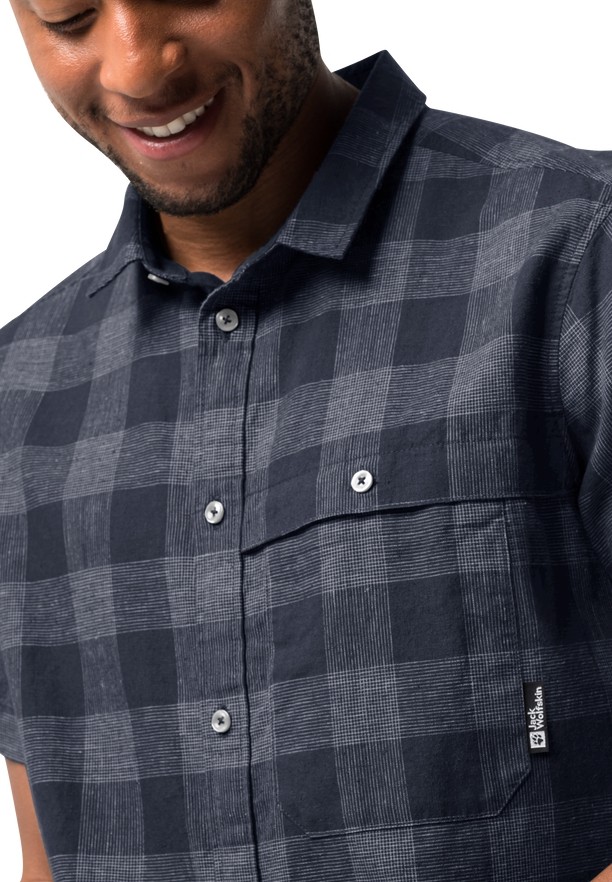 Navy Men Jack Wolfskin Highlands Shirts | 71889683