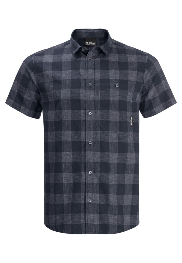 Navy Men Jack Wolfskin Highlands Shirts | 71889683