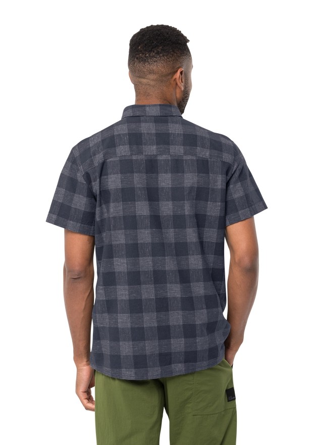 Navy Men Jack Wolfskin Highlands Shirts | 71889683