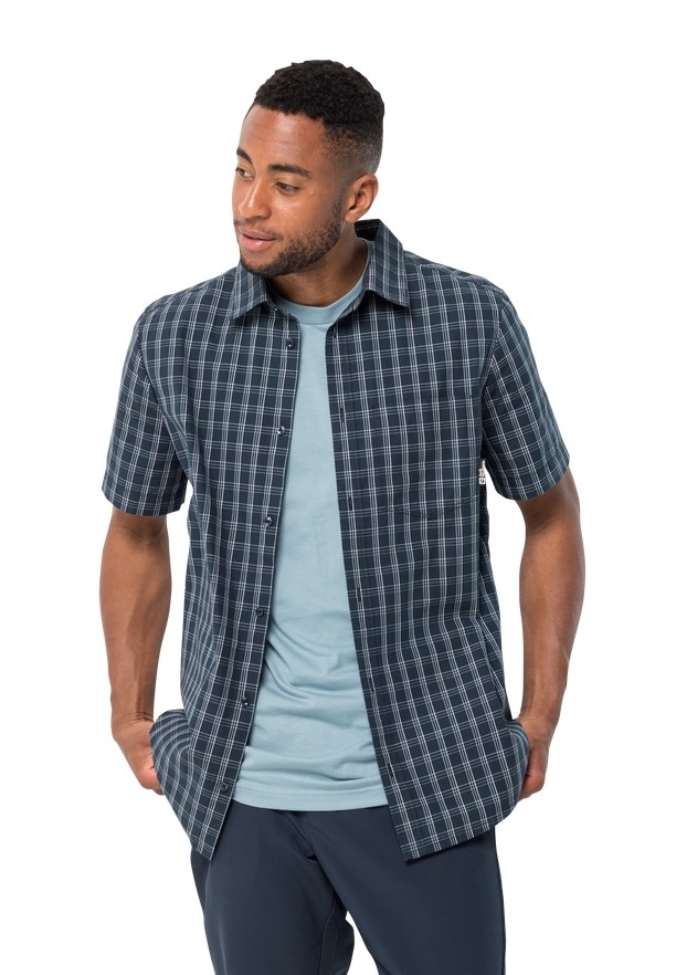 Navy Men Jack Wolfskin Hot Springs Shirts | 25386416