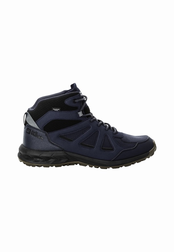 Navy Men Jack Wolfskin Woodland 2 Texapore Mid Hiking Shoes | 91724340