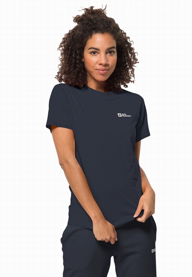 Navy Women Jack Wolfskin Essential T Shirts | 84347692
