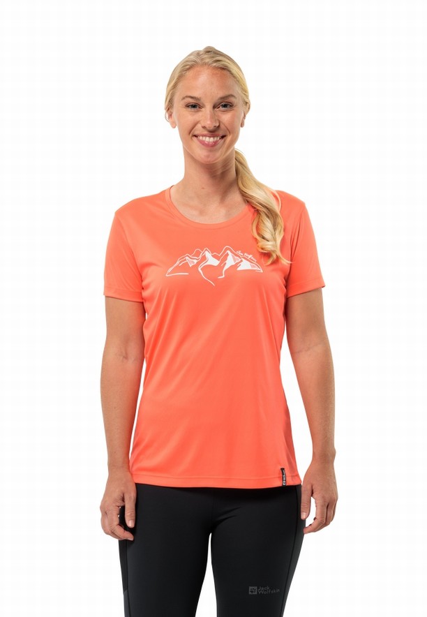 Orange Women Jack Wolfskin Peak Graphic T Shirts | 53486178