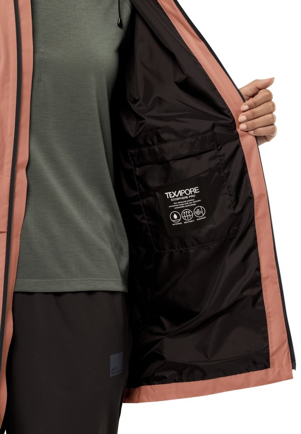 Pink Women Jack Wolfskin Mainkai Long Rain Jackets | 96346289