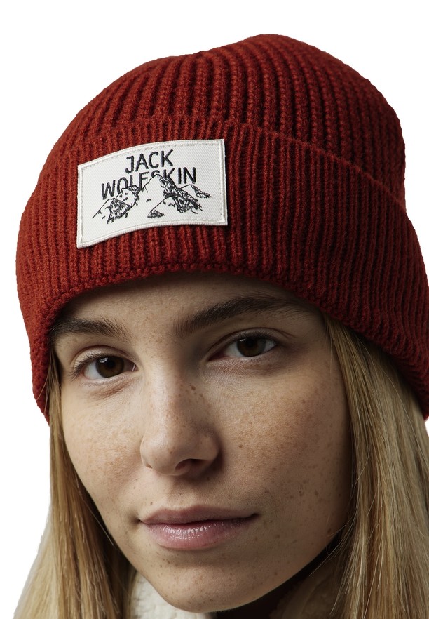 Red Women Jack Wolfskin Badge Beanie | 41148423