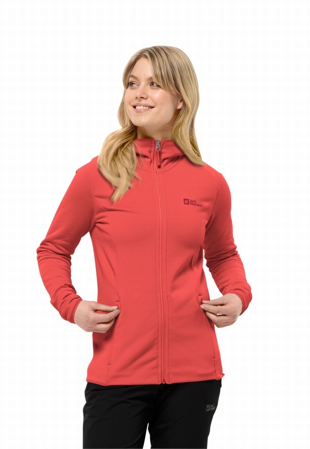 Red Women Jack Wolfskin Baiselberg Hooded Fz Fleece Jackets | 54480666