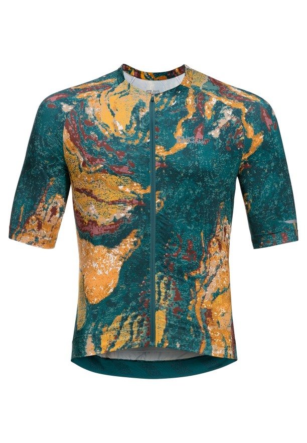 Turquoise Men Jack Wolfskin Gravex Printed Fz S/s T Shirts | 63063104