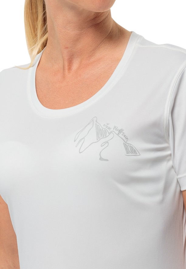 White Women Jack Wolfskin Peak Graphic T Shirts | 66659742